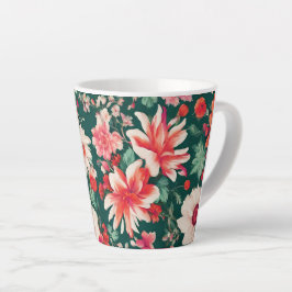 Taza De Café Latte Flores rojas y blancas vibrantes