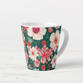Taza De Café Latte Flores rojas y blancas vibrantes