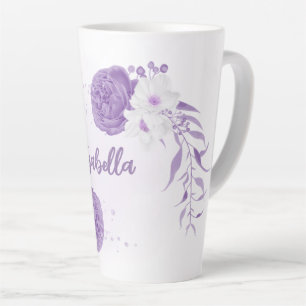 Taza De Café Latte Flores románticas púrpura y blancas