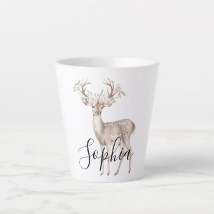 Taza De Café Latte Flores rosadas de ciervo