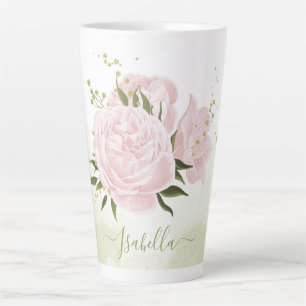 Taza De Café Latte flores rosadas románticas vegetación