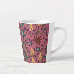 Taza De Café Latte Flores rosadas sin costuras florales, ramas de flo