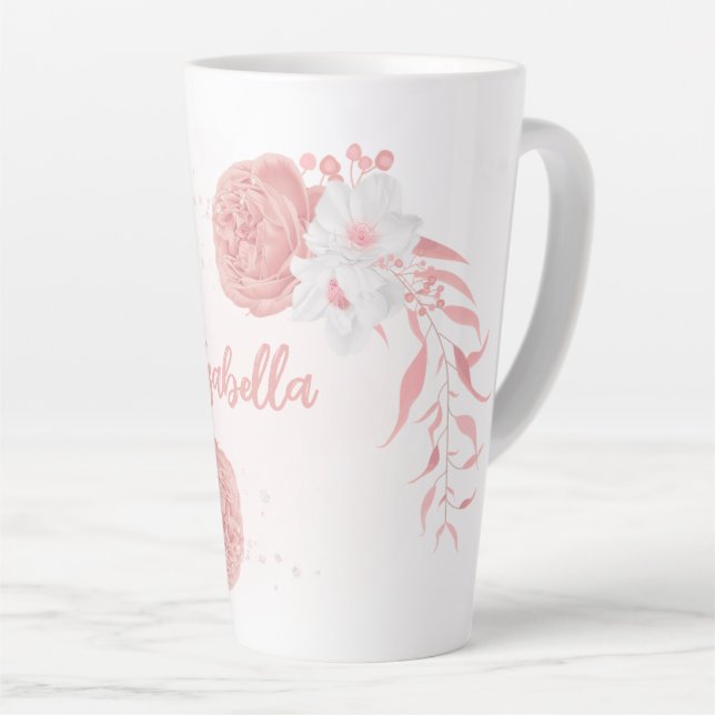 Taza De Café Latte flores rosadas y blancas románticas (Ángulo derecho)