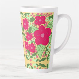 Taza De Café Latte Flores rosas fondo amarillo fondo de agua de alumi