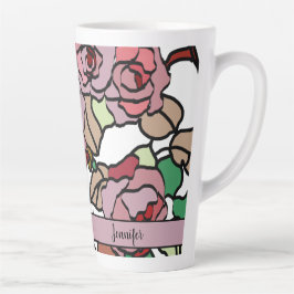 Taza De Café Latte Flores rosas rojas brillantes y moderadas