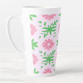 Taza De Café Latte Flores rosas y hojas verdes sin inconvenientes