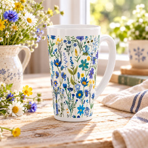 Taza De Café Latte Flores silvestres azules rústicas francesas de jar