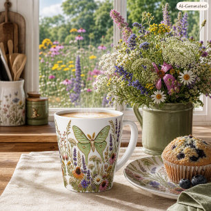 Taza De Café Latte Flores Silvestres de Pradera Polilla Luna Botánica