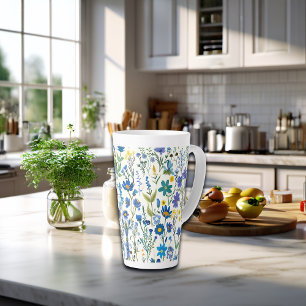 Taza De Café Latte Flores silvestres del jardín azul ruso