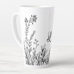 Taza De Café Latte Flores silvestres Doodles Monograma Latte Mug