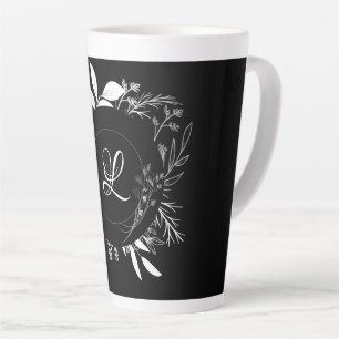 Taza De Café Latte Flores silvestres Doodles Monograma Latte Mug