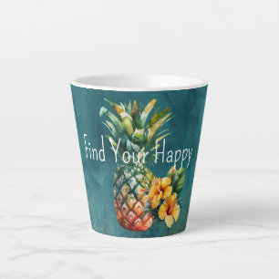 Taza De Café Latte Flores tropicales de piña de oro verde azulada Hib