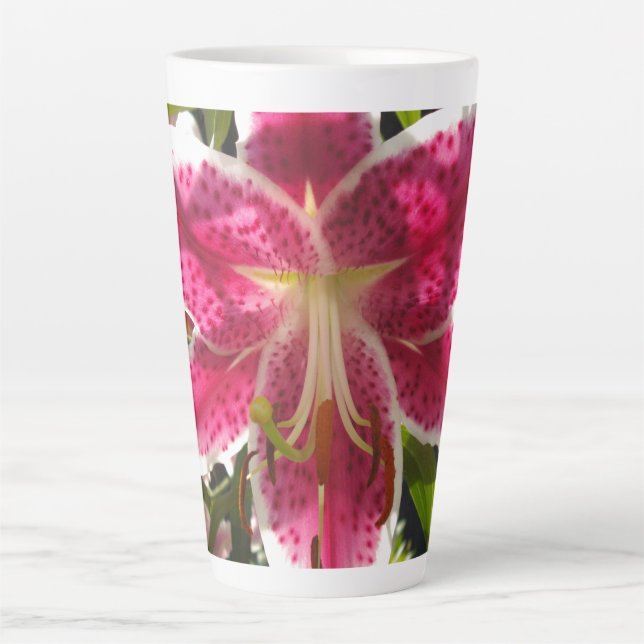 Taza De Café Latte Flores tropicales rosas lirios rosas florales rosa (Anverso)