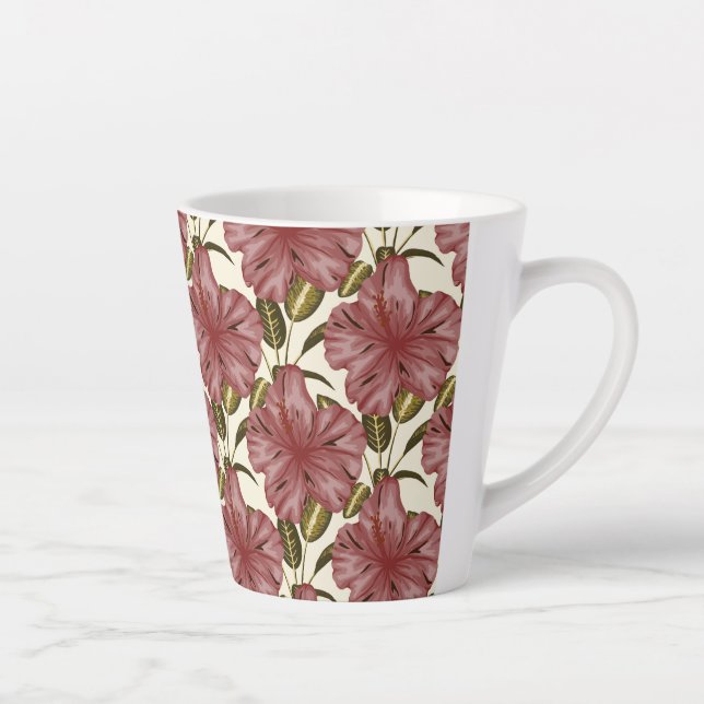 Taza De Café Latte Flores tropicales sin costura | flores rojas (Derecha)