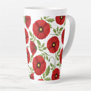 Taza De Café Latte Flores veraniegas alegres con adormidera