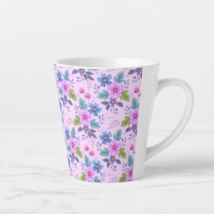Taza De Café Latte Flores violeta azul rosa floral Patrón 36841