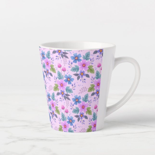 Taza De Café Latte Flores violeta azul rosa floral Patrón 36841 (Derecha)