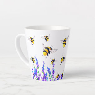 Taza De Café Latte Flores y abejas Latte Mug