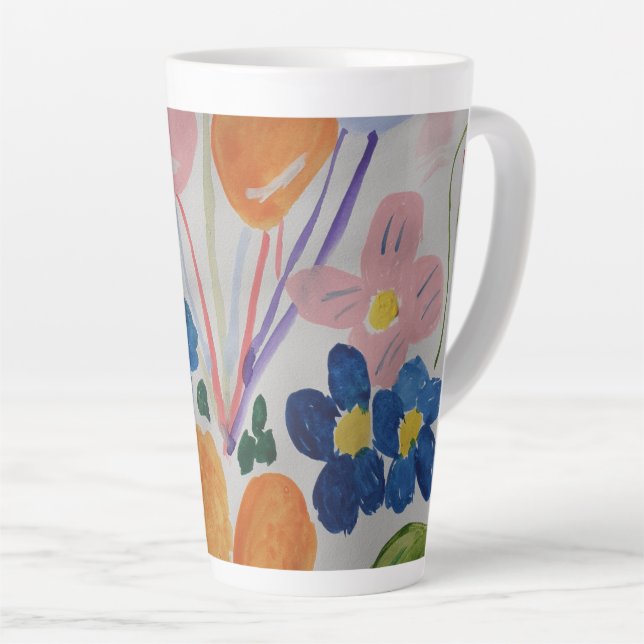Taza De Café Latte Flores y globos Latte Mug (Ángulo derecho)