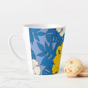 Taza De Café Latte flores y hojas de Hibisco