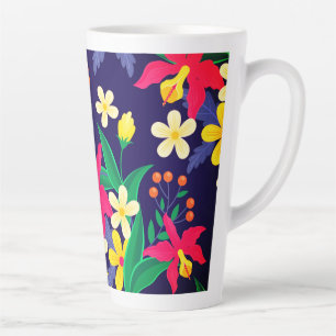 Taza De Café Latte Flores Y Hojas Exóticas Coloridas Patrón-55667
