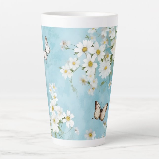 Taza De Café Latte Flores y mariposas (Anverso)