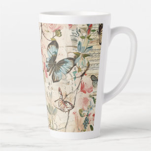 Taza De Café Latte Flores y mariposas múltiples de vintage