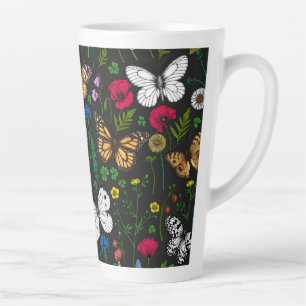 Taza De Café Latte Flores y mariposas silvestres 2
