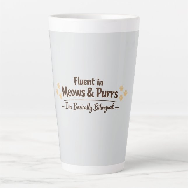 Taza De Café Latte Fluent in Meows & Purrs Funny Cat Lover Gift (Anverso)