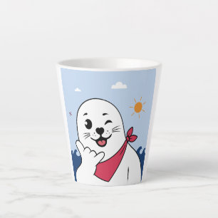 Taza De Café Latte Foca guiñando con bandana haciendo el signo Shaka