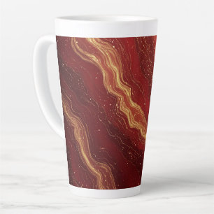 Taza De Café Latte Fondo abstracto de mármol dorado con remolinos roj