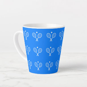 Taza De Café Latte Fondo azul de raquetas de tenis