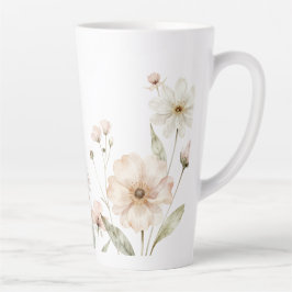 Taza De Café Latte Fondo de Acuarela de Borde de Flor Silvestre Suave