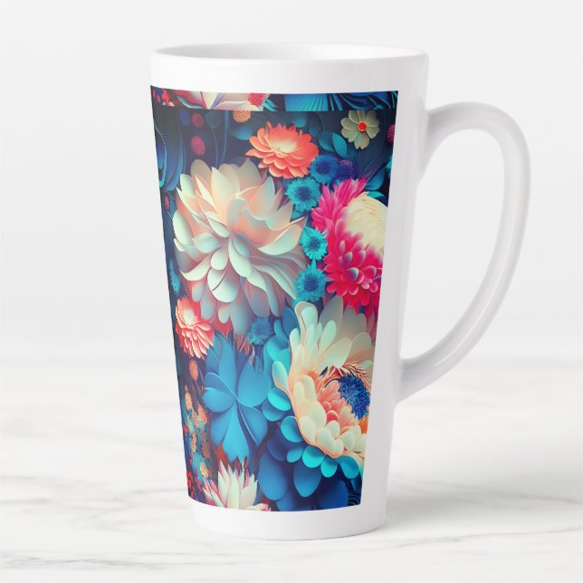 Taza De Café Latte Fondo de las flores azules-1 (Derecha)