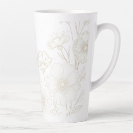 Taza De Café Latte Fondo de Marco de Arte de Línea Floral Boho Elegan
