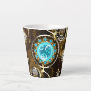 Taza De Café Latte Fondo de roscas de vapor con lentes turquesas