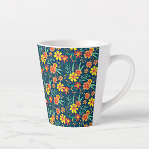 Taza De Café Latte Fondo Floral Hermoso Diseño-46566