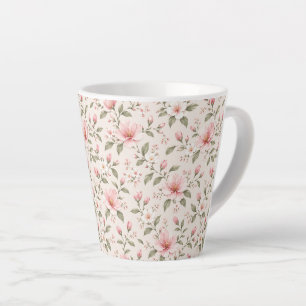 Taza De Café Latte Fondo floral sin costuras de flor de cerezo rosa s