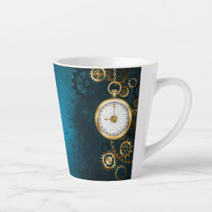Taza De Café Latte Fondo turquesa de vapor con engranajes