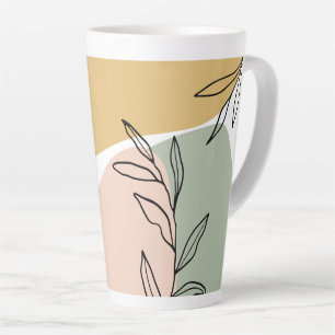 Taza De Café Latte Formas abstractas y hojas de esbozo botánico