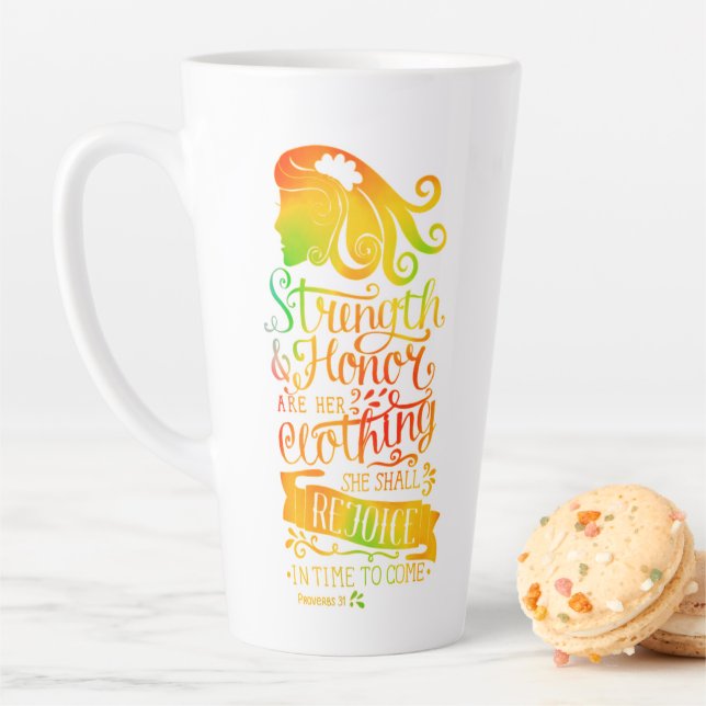 Taza De Café Latte Fortaleza y honor de las escrituras personalizadas (In situ)