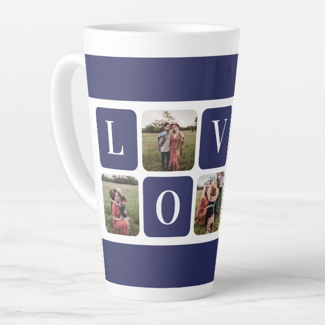 Taza De Café Latte Foto azul personalizado Latte Mug (Ángulo izquierdo)