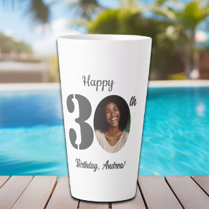 Taza De Café Latte Foto de cumpleaños número 30 en negrita