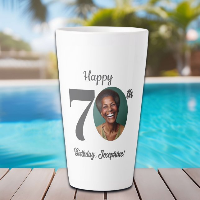 Taza De Café Latte Foto de cumpleaños número 70 en negrita (Subido por el creador)