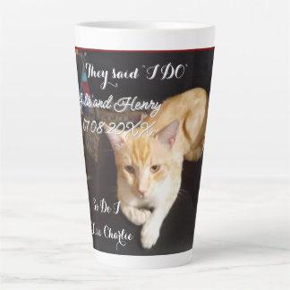 Taza De Café Latte Foto de gato jengibre de boda personalizar texto
