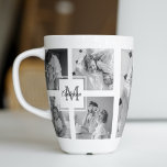 Taza De Café Latte Foto de la familia Collage de moda Inicio blanco y<br><div class="desc">Presentamos nuestro Collage de moda Five Family Photo Black & White con Initial in Center . Este collage personalizado y elegante es la manera perfecta de mostrar los preciados recuerdos de su familia de una manera moderna y elegante. Con un elegante esquema de color blanco y negro, este collage le...</div>