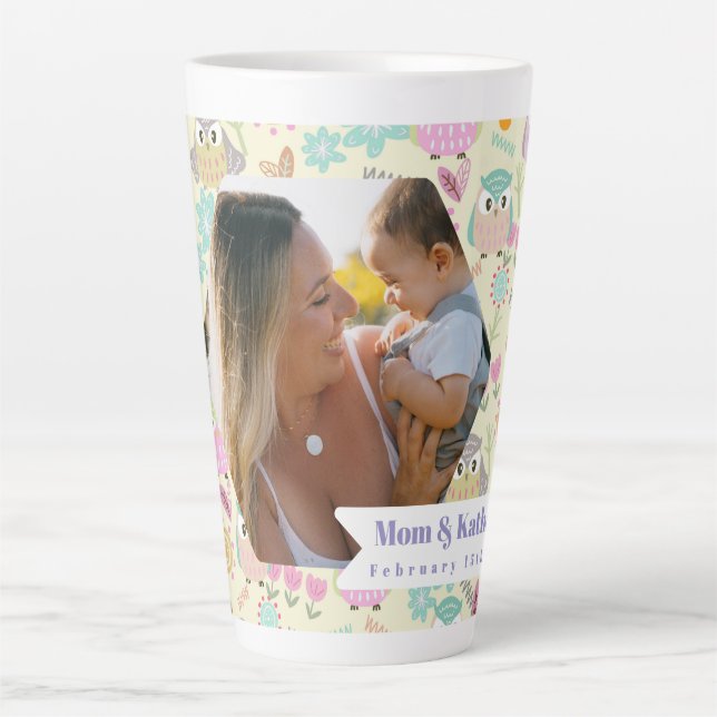 Taza De Café Latte Foto de Owl Pastel Yellow (Anverso)