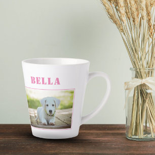 Taza De Café Latte Foto de perro rosa linda y nombre
