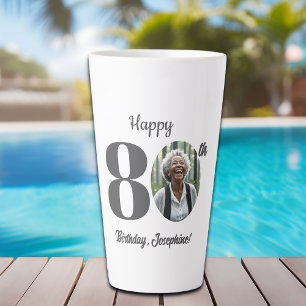 Taza De Café Latte Foto del 80 cumpleaños en negrita