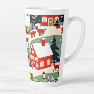 Taza De Café Latte Foto del pueblo de Navidad en árbol de Navidad